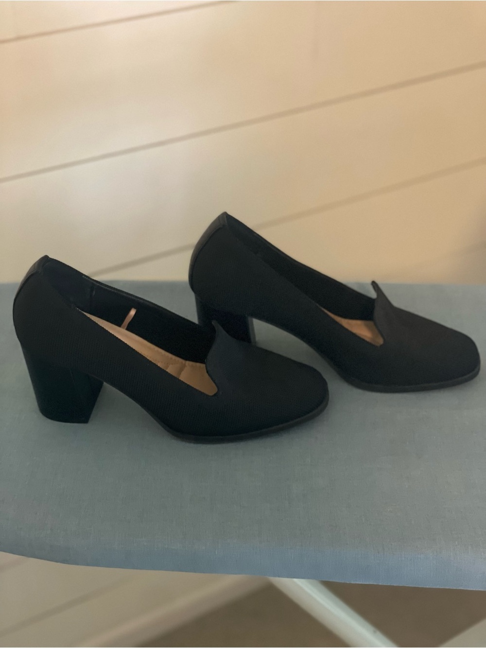 Adrienne Vittadini Black Block Heel Slip-On Pumps